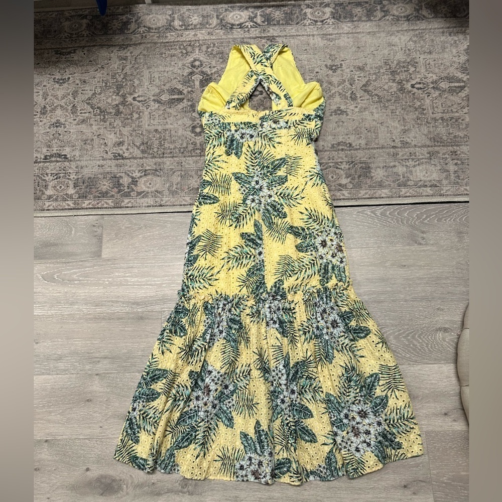 BB Dakota Yellow and Blue Pleated Halter Midi Dress - Picture 6 of 7